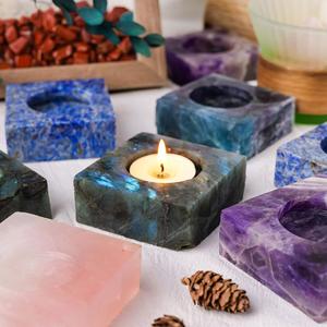 Natural Crystal Raw Stone Candle Holder, 1 Count Quartz Smokeless Candle Holder, Home Decoration Ornament for Living Room Bedroom