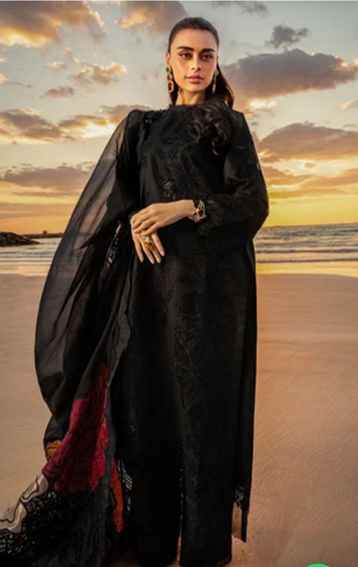 Product Introduction of SImran's  inspired  by Rasiya Eid 2025 3 piece cotton graceful suit    Colour: Black 1