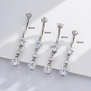 Oufer 14G 10-16mm Titanium Internally Threaded Dangle CZ Gems Light Weight Belly Button Ring