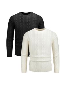Men's Solid Cable Knit Crew Neck Sweater, Regular Fit Casual Long Sleeve Jumper for Fall & Winter, Men's Knitwear for Daily Wear
