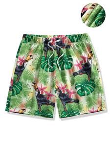Men's Tropical Print Drawstring Waist Shorts, Casual Loose Pocket Design Shorts for Summer, Fashion Men's Bottoms for Vacation Holiday Beach
