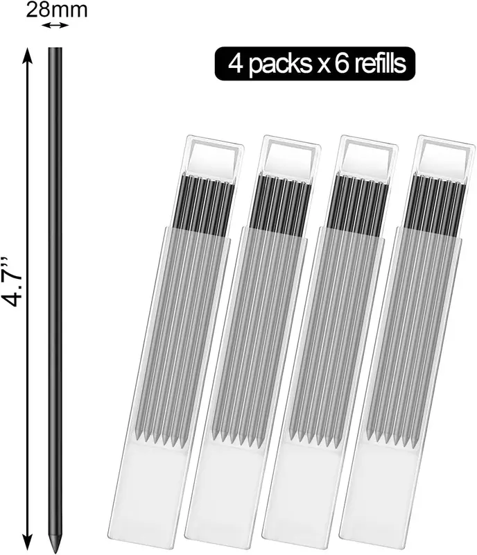 24pcs Pencil Refills, 2.8mm Pencil Refills for Carpenter Pencils, Solid Deep Hole Mechanical Construction Pencil Replacements, Pencil Lead for Marking and Drawing (Black) 1