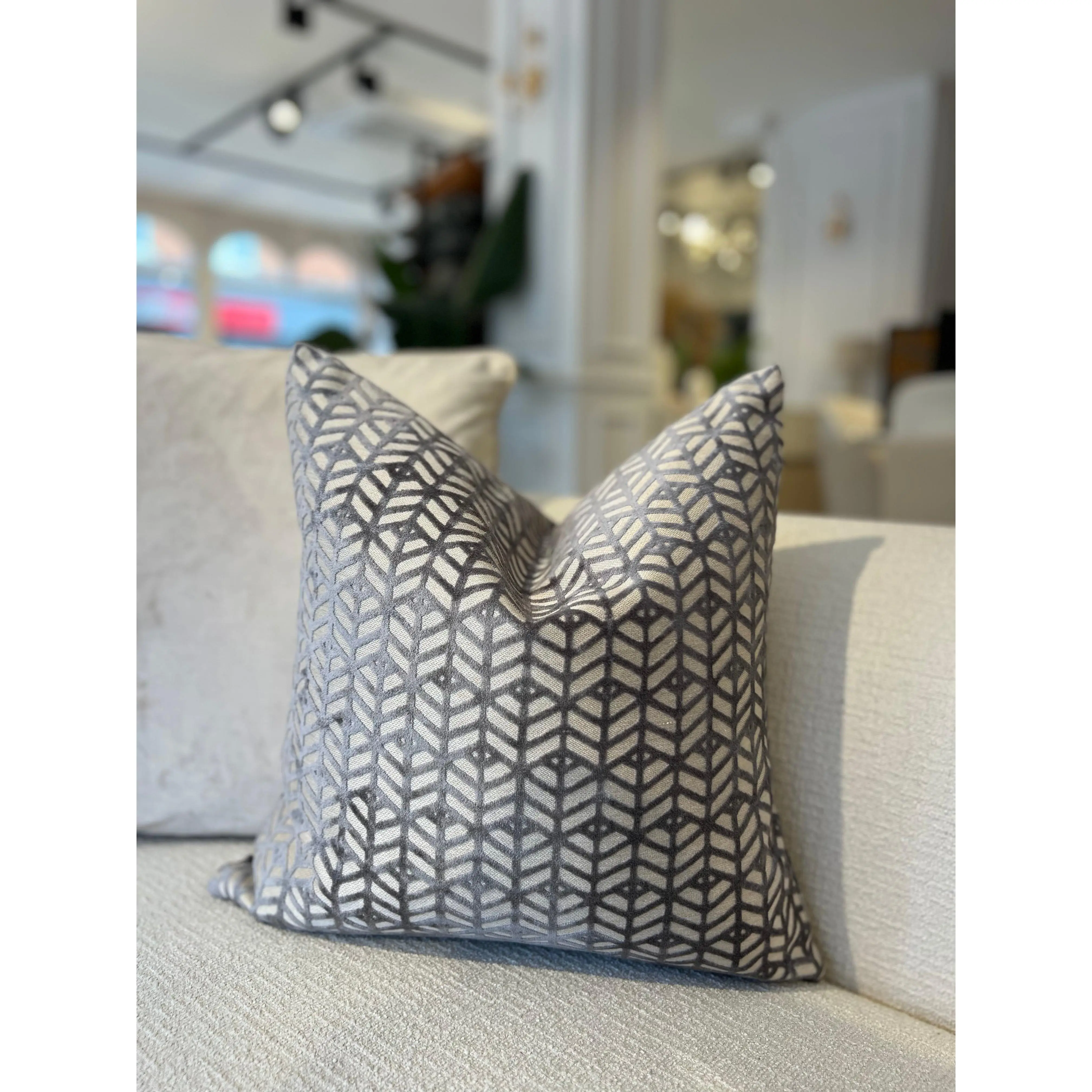 Cut Velvet Abstract Grey Cushion 43 X 43