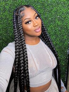 36 Inch Long Braided Lace Front Box Braided Wigs for Women, Knotless Braided Lace Frontal Wig, Gorgeous Fluffy Wigs with Baby Hair, Synthetic Braided Full Lace Knotless Boho Wig for Party, Daily Use, Cornrows, Wigs That Look Like Real Hair