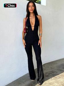 Women's Plain Halter Neck Tie Back Jumpsuit, Skinny Jumpsuit, Casual Sleeveless Backless Jumpsuit for Daily Wear, Ladies Clothes for All Seasons