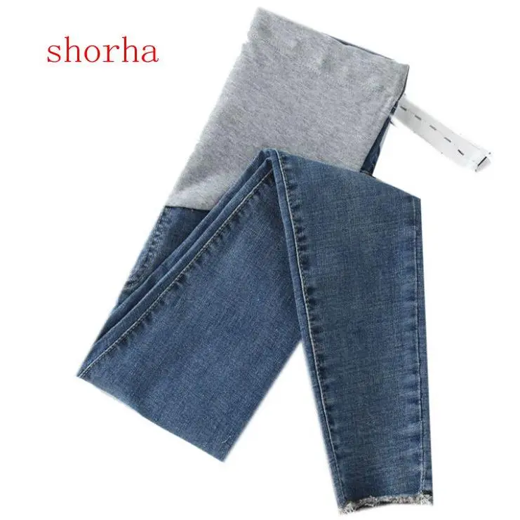 Length Stretch Washed Denim Maternity Jeans Summer Fashion Pencil Trousers Clothes for Pregnant Women Pregnancy Pants
