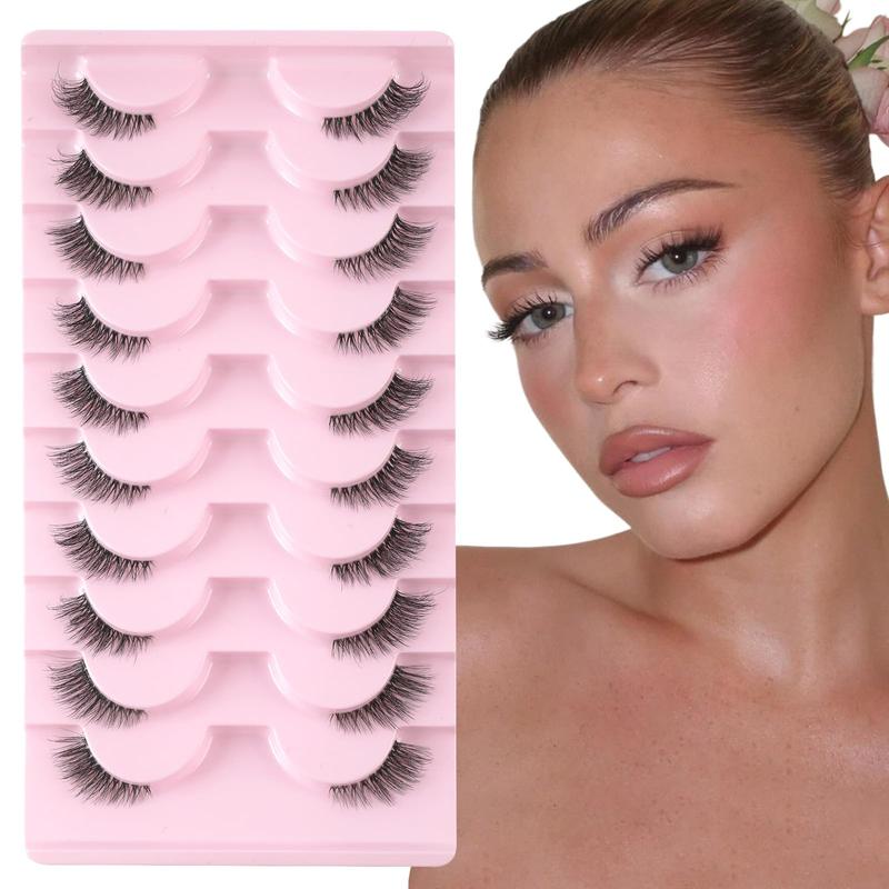 False Eyelashes with Clear Band Half Lashes Natural Look 10 Pairs Cat Eye Wispy Corner Lashes Reusable 3/4 Transparent Fake Lashes 0