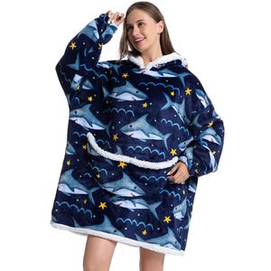 Cartoon Print Wearable Blanket Hoodie, 1 Count Casual Soft Comfortable Hooded Blanket with Pocket & Sleeves, Warm Blanket for Home Office Travel, Christmas Gifts, Christmas Decorations