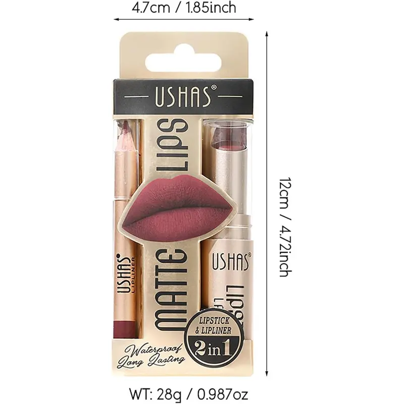 6Pcs Lipstick Lip Liner Set, Non-Stick Cup Not Fade Waterproof Long Lasting Nude lip stain Makeup Kits Velvety Nude Lipliner Lip Gloss Make Up Gift Set For Women 5