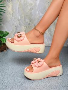 Women's Fashionable Bowknot Design Slippers, Casual Comfortable Platform Slippers for Indoor Outdoor Wear, Non-slip Soft Slippers for Daily Wear