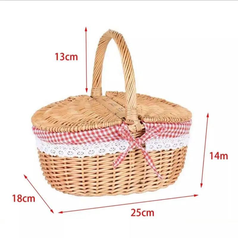 Handwoven wicker Picnic Basket with Washable Lining for 3