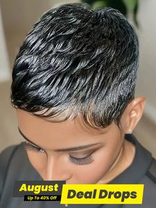 10 Inch Short Human Hair Wavy Wigs with Bangs, Glueless HD Wigs, Gorgeous Natural Fluffy Glueless Closure Wig for Women, Human Hair Full Machine for Party, Daily Use, Glueless Human Hair