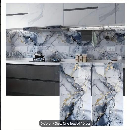 10PCS deep blue sea  PVC Wall Tile Stickers Self-Adhesive 30x60cm for Kitchen & Bathroom Decor Decorative Ornaments Tiles Sticker Aluminium Metal Smooth pu stone panel transparent reflective Wood Wooden Glass waterproof 3