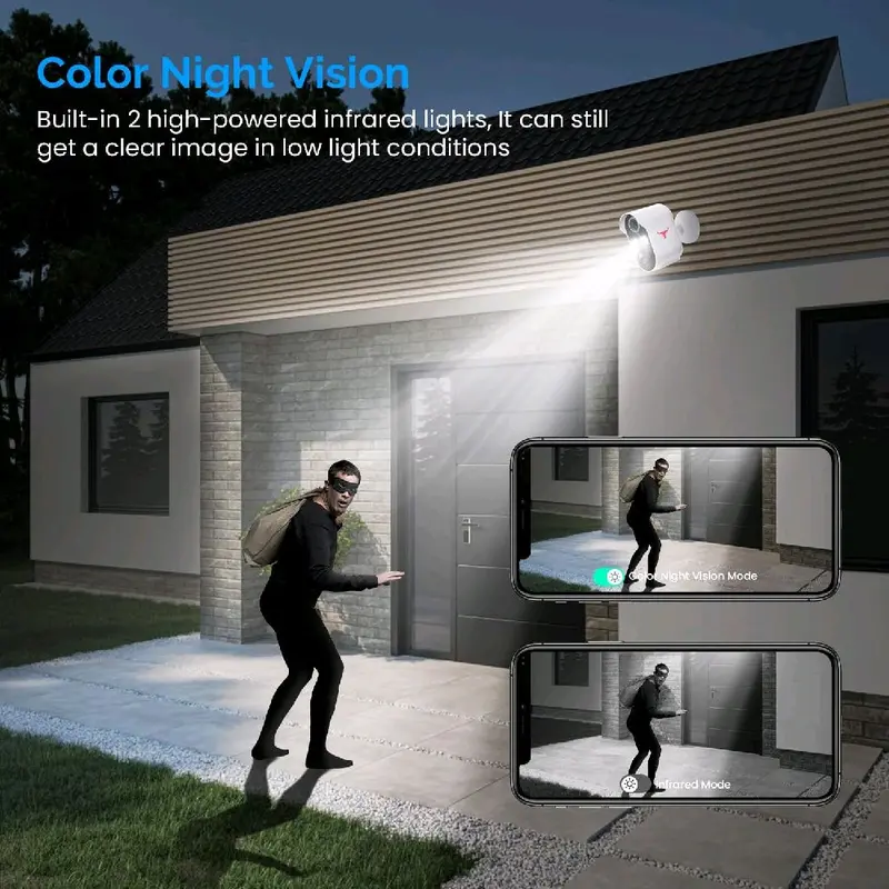 2 PACK 1080P Wireless Security Camera with 2 Spotlights AI Human Detection Color Night Vision 2-way Talk FHD Live View Cloud Storage 2.4G WiFi Battery powered Indoor Outdoor Surveillance 6