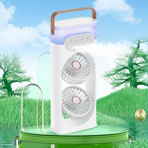3-hole Spray Fan, USB Rechargeable Double Head Humidifying Desktop Fan, Large Wind Power Office Home Cold Fan