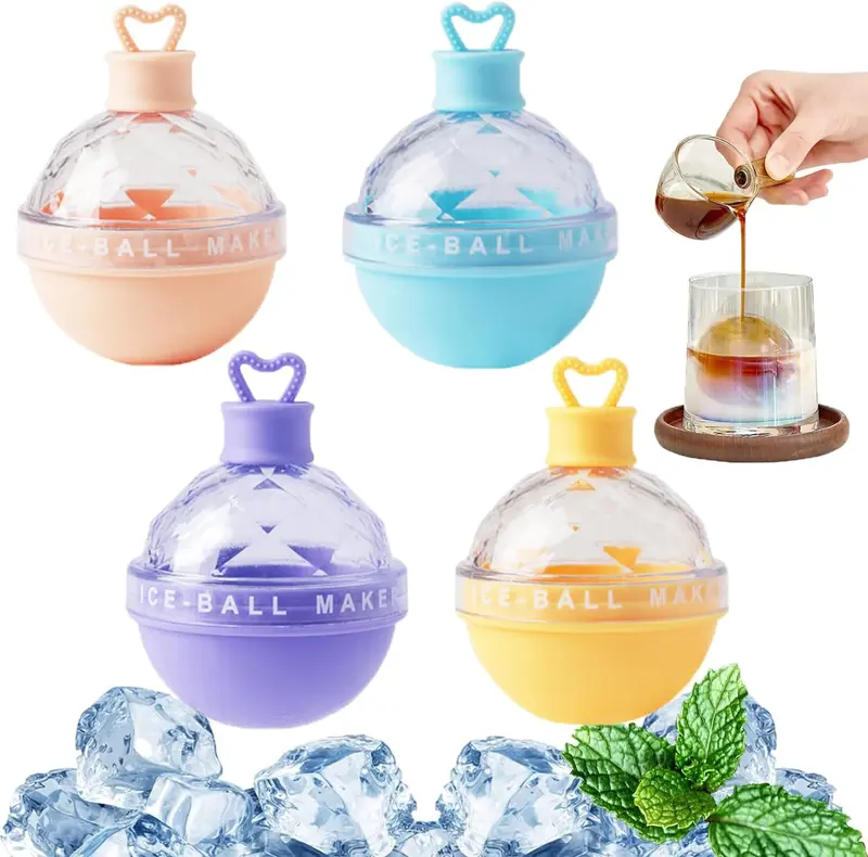4 Pack of Multicolor Ice Ball Maker, Large Silicone Round Ice Cube Moulds, Easy Release Ice Ball Tray for Whiskey Cocktail Coffee Beverages and Water 0