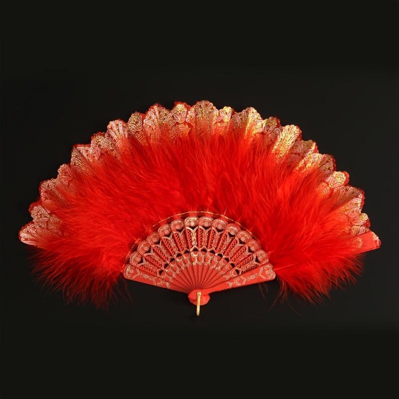 Luxurious Thickened Feather Folding Performance Fan - Large Handheld, Lightweight, and Durable for Adults, Chinese Cheongsam Runway Show Accessory, Multi Color Available, Perfect for Dance, Performance, and Fashion Show 8