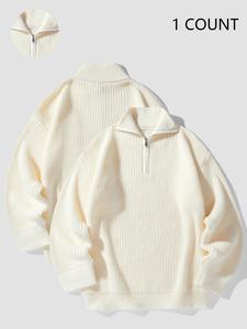 Men's Solid Zip Up Funnel Neck Sweater, Regular Fit Casual Long Sleeve Jumper for Fall & Winter, Men's Knitwear for Daily Wear