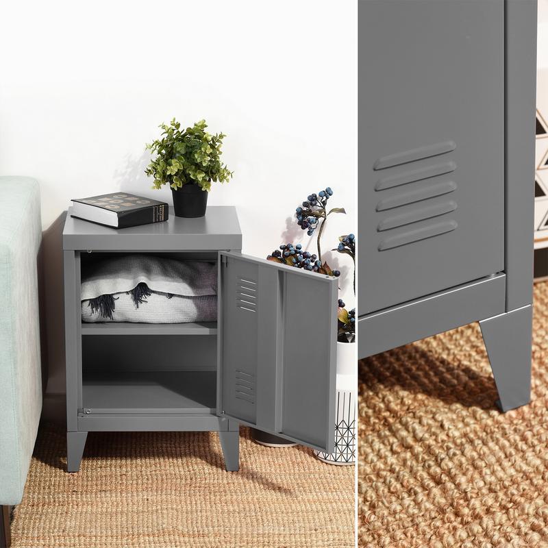 URBAN MEUBLE Modern Grey Metal Bedside Cabinet with Door – Industrial-Style Nightstand Locker for Bedroom, Living Room, or Office Storage 2