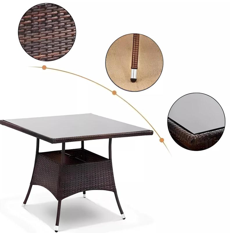 Brown Rattan Patio Dining Set for 4 with Glass Top 1