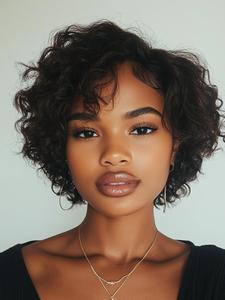 8 Inch T Part Lace Frontal Wig, Pixie Cut Lace Frontal Wigs, Natural Black Short Layered Pixie Curly Wigs, Human Hair Lace Front Wigs for Women