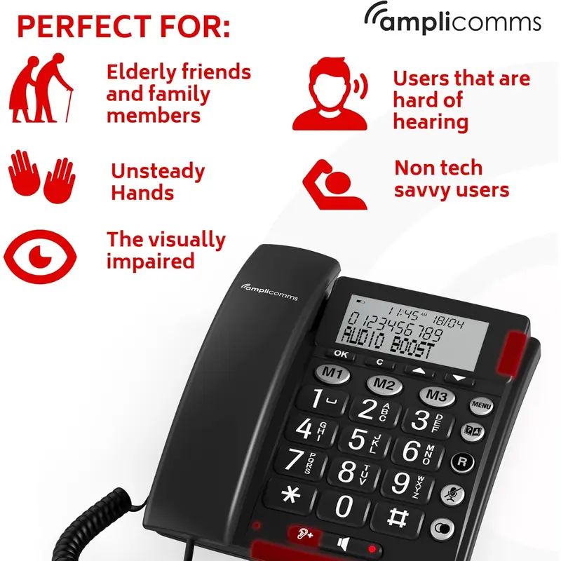 2025-  BigTel 50 Alarm Plus Corded Big Button Phone for Elderly - Loud Phones for Hard of Hearing - Hearing Aid Compatible Phones - Large Number Telephone 4
