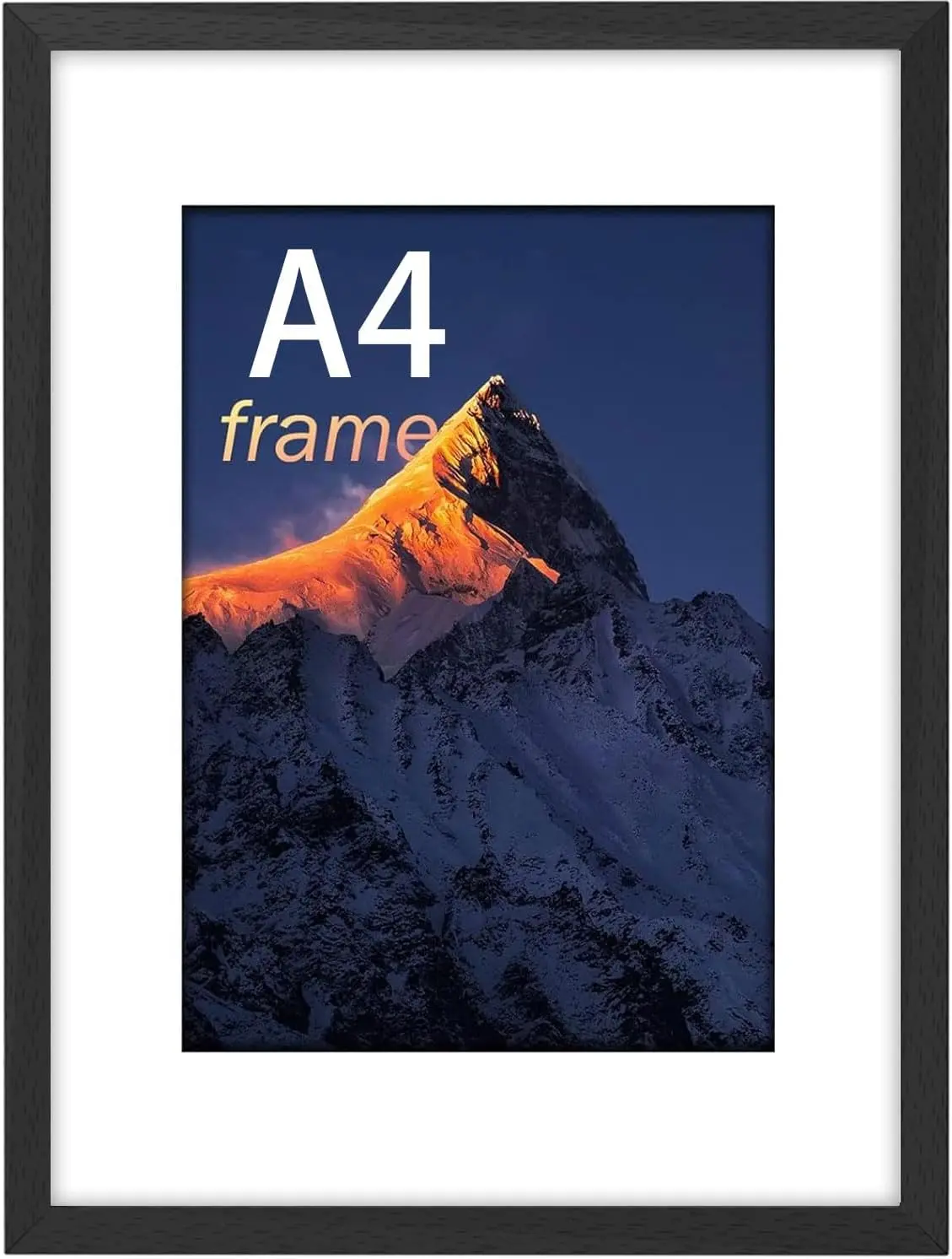 A4 Frame, Wooden A4 Picture Frame, Photo Frame Black with Plexiglass and Mount, Poster Frame with Mount, Puzzle Frames for Tabletop or Wall Hanging, Black Decor Artwork