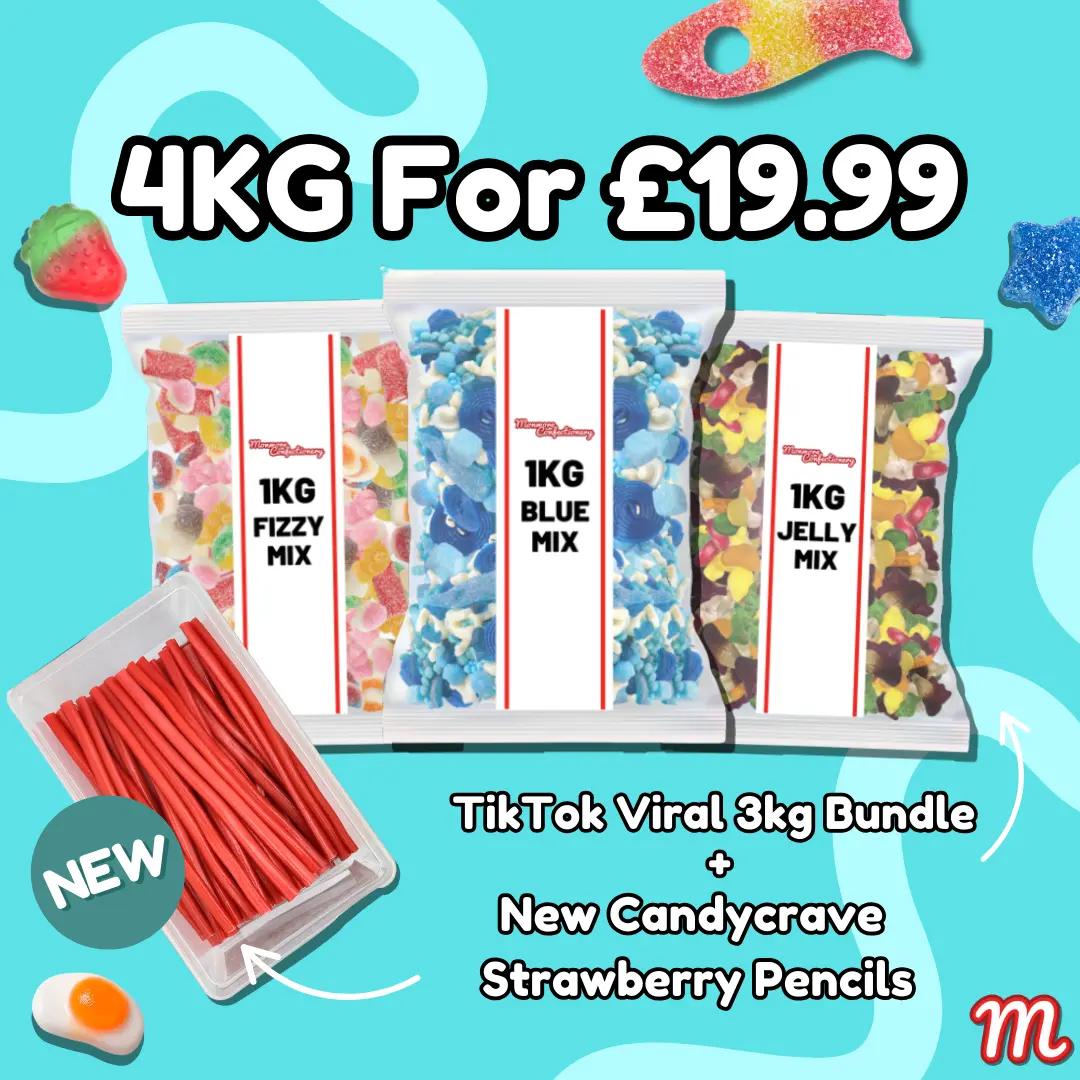 4Kg Fizzy, Jelly, Blue and Strawberry Pencil Sweet Assortment Bundle