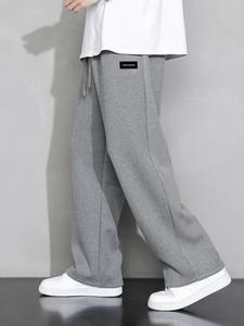 Men's Letter Patched Drawstring Waist Wide Leg Pants, Casual Comfy Pocket Design Trousers for Fall & Winter, Men's Bottoms for Daily Wear