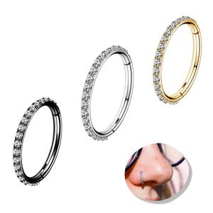 OUFER 18G Nose Hoop CZ Stainless Steel Nose Ring with Clear Gemstones