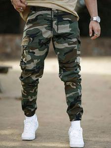 Men's Camo Print Drawstring Waist Cargo Pants, Regular Fit Casual Comfy Elastic Waist Trousers for Daily Wear, Men's Bottoms for All Seasons, Casual Athletic Jogging