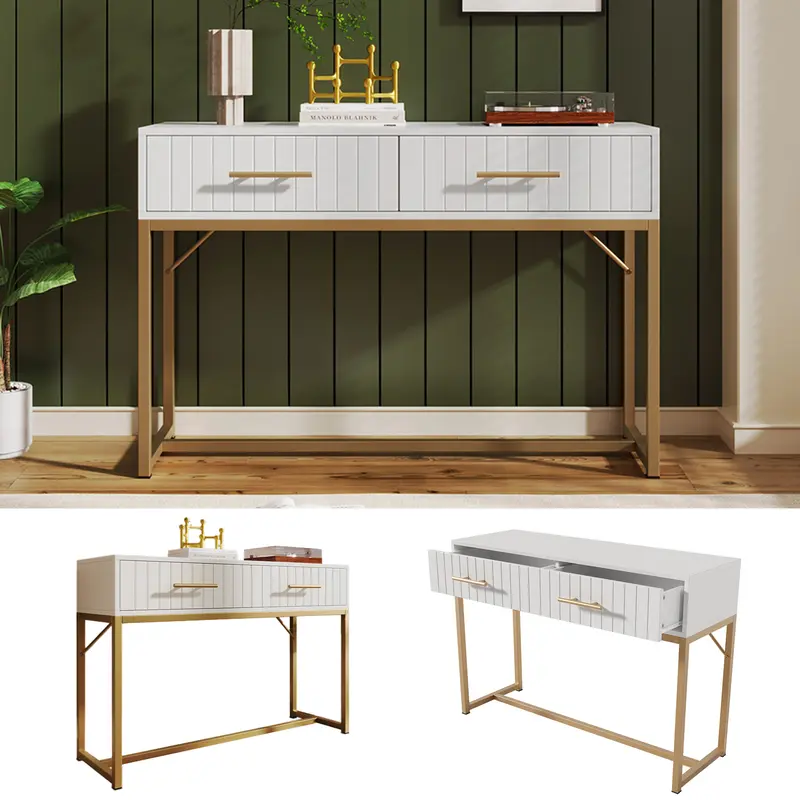 Dressing Table With 2 Drawers 75 Cm High ,Chest Of Drawers Bedroom Highboard White Sideboard Chest Of Drawers for Bedroom, White -H76.5/W100/D45 cm 2