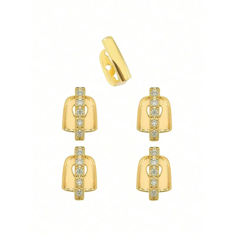 1 Set Single Row Icy Gold & Silver Cubic Zirconia Stud Grill, Adjustable Unisex Hiphop Nightclub Punk Style 6