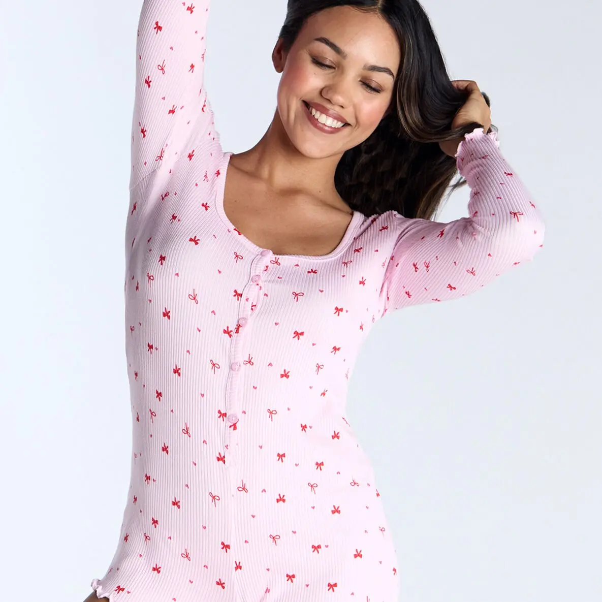 Boux Avenue Women's Playsuit Pyjama Ladies Bow Ribbed One Piece Nightwear