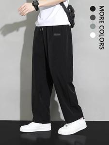 Men's Letter Patched Drawstring Waist Straight Leg Pants, Loose Casual Pocket Elastic Waist Trousers For Spring & Fall, Fashion Men's Bottoms For Daily Wear