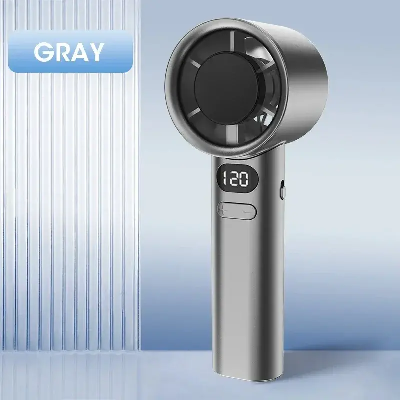 High-Speed Adjustable Handheld Desktop Fan | USB Rechargeable Turbofan with LED Display | Ultra-Quiet, Portable & Powerful | Up to 8H Battery Life | Infinitely Variable Speed Control | Ideal for Office, Travel & Home Use – Silver-Pro 2