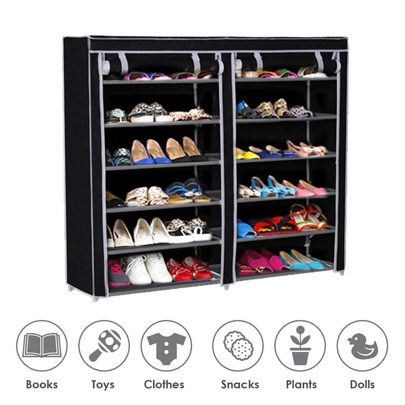 7-Tier Shoe Rack with Dustproof Cover - Holds 50 Pairs | Double Row Organiser for Hallway & Living Room (120cm Tall, Black) 4