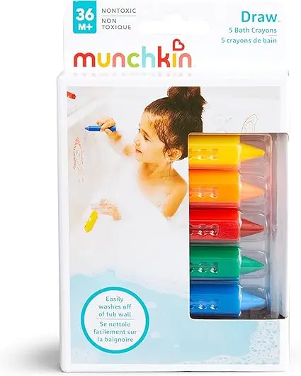 Munchkin Bath Crayons | Colourful Bath Toy Mess-Free Shower Toys | Draws on Tiles & Porcelain | Washable Baby Bath Toy - Set of 5 Crayons 5