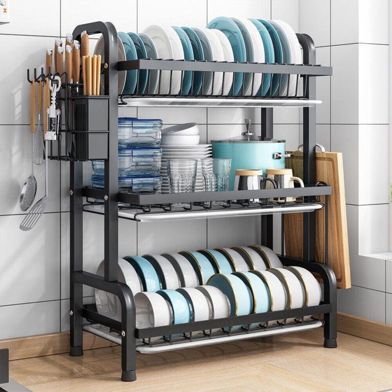 Product Introduction of 3 Tier Dish Drainer Rack with Drip Tray Cutlery Holder Plate Rack Kitchen Sink 47