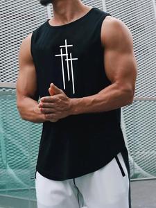 Men's Cross Print Crew Neck Tank Top, Regular Fit Casual Sleeveless Round Neck Top for Daily Outdoor Wear, Fashion Men's Clothes for All Seasons