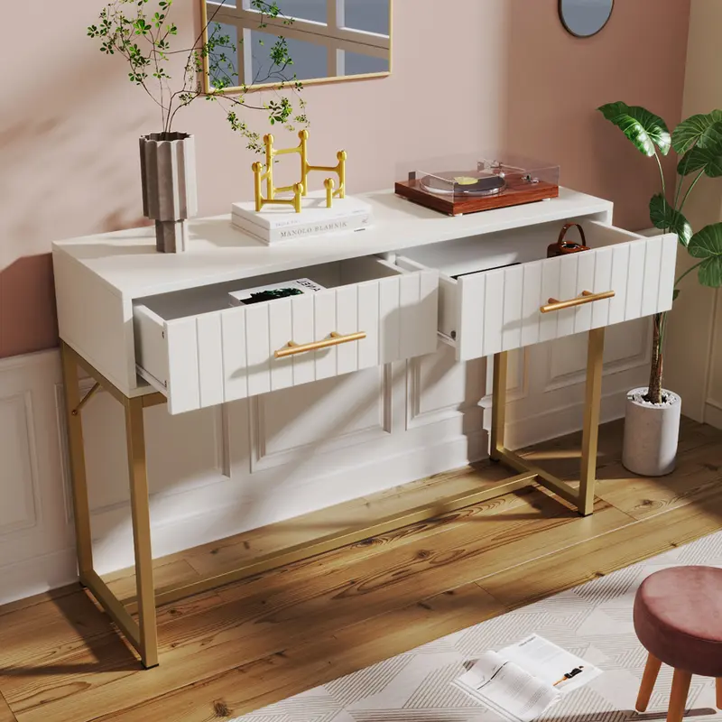 Dressing Table With 2 Drawers 75 Cm High ,Chest Of Drawers Bedroom Highboard White Sideboard Chest Of Drawers for Bedroom, White -H76.5/W100/D45 cm 4