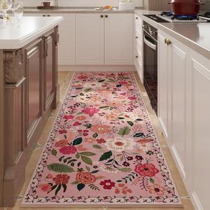 Flower Print Kitchen Runner Rug, 1 Count Non-slip Soft Floor Mat, Decorative Carpet for Home Kitchen Living Room Bedroom