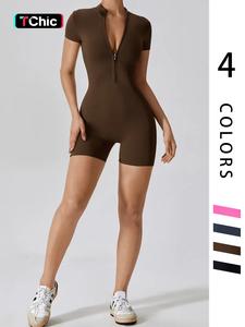Fashion Zipper Yoga Jumpsuit Short Playsuit Women Romper Short Sleeve Gym Fitness Overalls One Piece Sports Suit Unitard, Athletic Style Activewear, Stylish Activewear, Workout Gym Clothing, Gym Athletic Clothes
