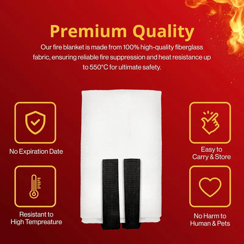 Fire Blanket Fire Suppression Blanket for Kitchen 1 x 1 Meter Emergency Fiberglass Fire Blanket British Standard UK for Home Kitchen Garage Office Caravan Working Temperature Up To 550°C 5