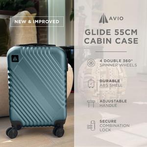 AVIO Glide Lightweight Hard Case Cabin Trolley Moving Suitcase 55x33x20cm Hard Shell Double-Wheel Luggage Bag w/ TSA Lock Internal Pockets Telescopic Handle w/ Heights Durable ABS Hard Shell RyanAir EasyJet British Airways No Baggage Fees Unbreakable Lock