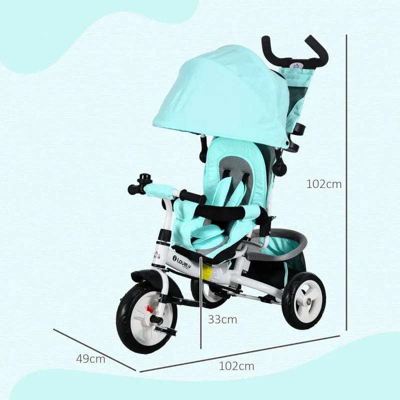 Kids Trike Push Bike with Push Handle, Canopy for 1-5 Years, Green 1