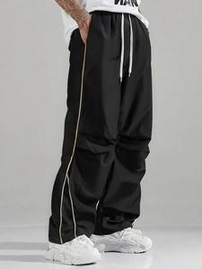 Men's Regular Fit Letter Print Striped Trim Drawstring Waist Sweatpants, Casual Street Comfy Jogger Pants for Daily Wear, Men's Trousers for All Seasons