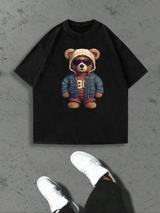 Men's Cartoon Bear Print Short Sleeve Tee, Loose Casual Fashion T-shirt for Summer, Men's Top for Daily Wear, Tropical