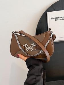 Women's Fashion Chain Decor Butterfly Design Shoulder Bag, Trendy All-match Solid 90s Vintage Small Handbag, Y2k Matching Underarm Bag