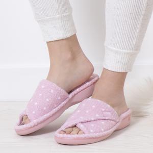 Totes Isotoner Ladies Popcorn Turnover Open Toe Slippers Pink Spot Shoe Footwear Girl Women Flipflop Slide